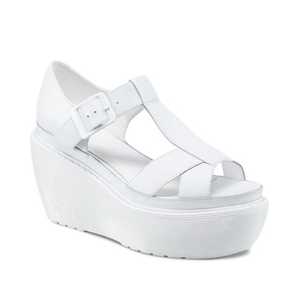 Dr. Martens Women's Adaya Platform Cross Strap Sandals White Smooth Leather RARE